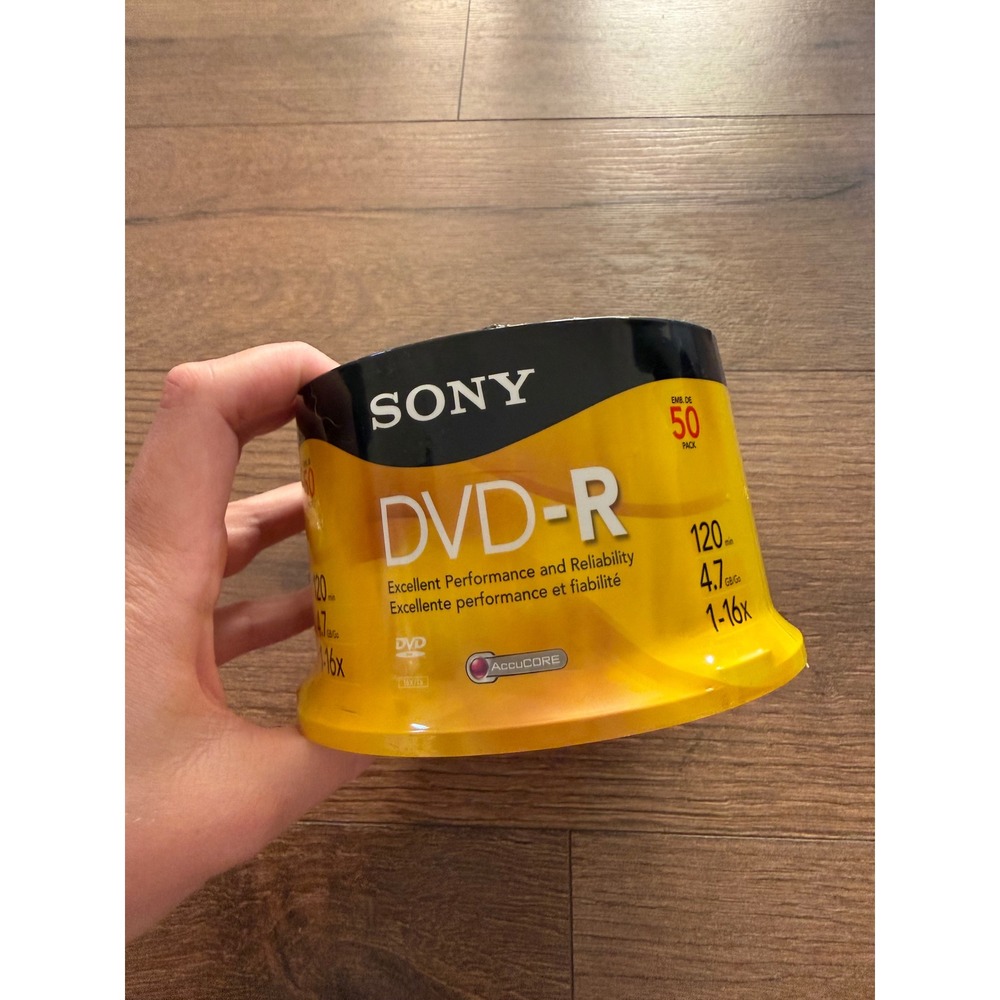 Sony DVD-R 4.7GB 120min 1-16x AccuCORE Recordable Media 50 Pack Spindle Sealed